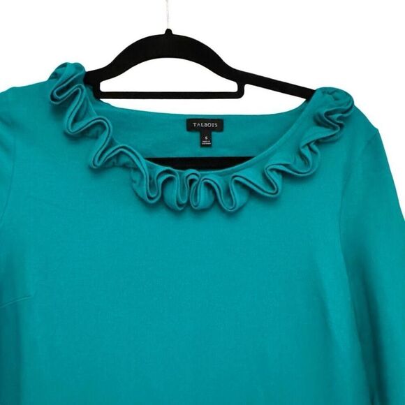 Talbots teal shift dress with floral neck line- size s - Picture 5 of 8